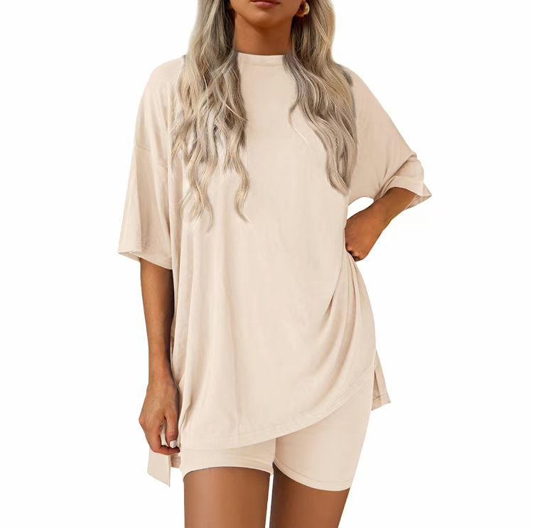 Women's Printed Casual Sporty Round Neck Drawstring Short Sleeve and Long Pants Two-Piece Set