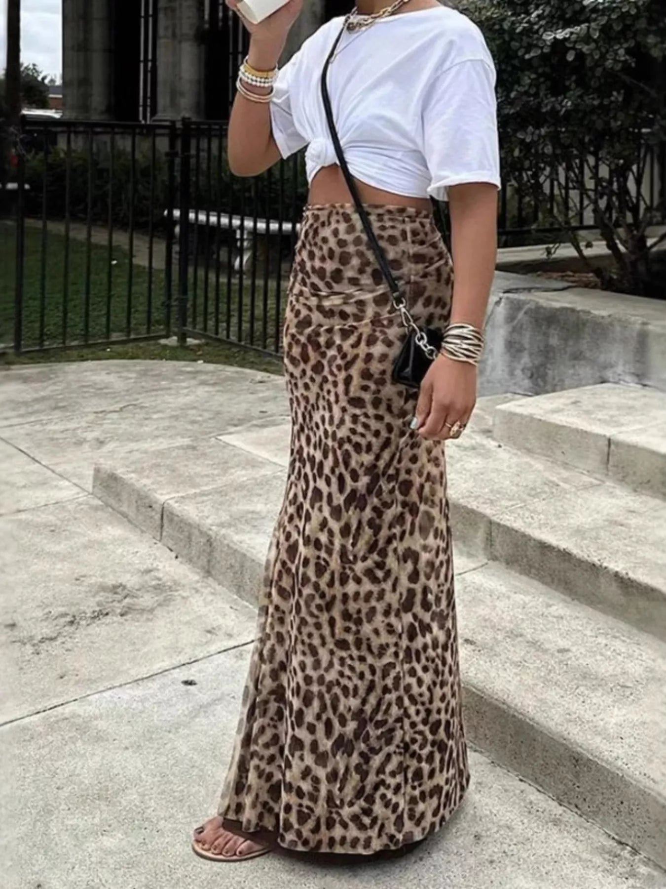 Leopard Print High-Waisted Maxi Skirt