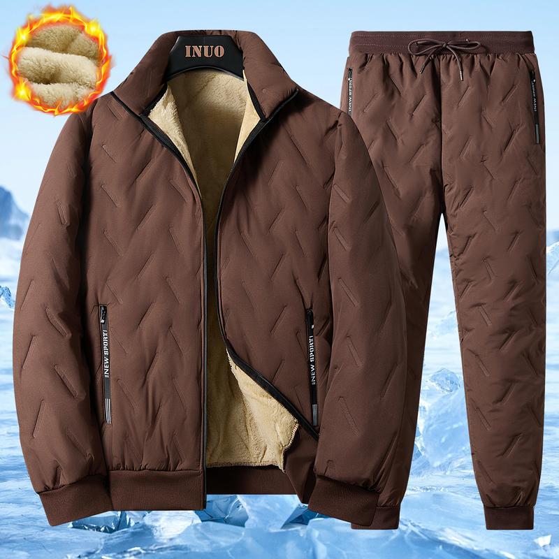 Men's Winter Coat Fleece Windproof Thickened Lamb Velvet Cotton-Padded Jacket Loose Vest Warm Two-Piece Set