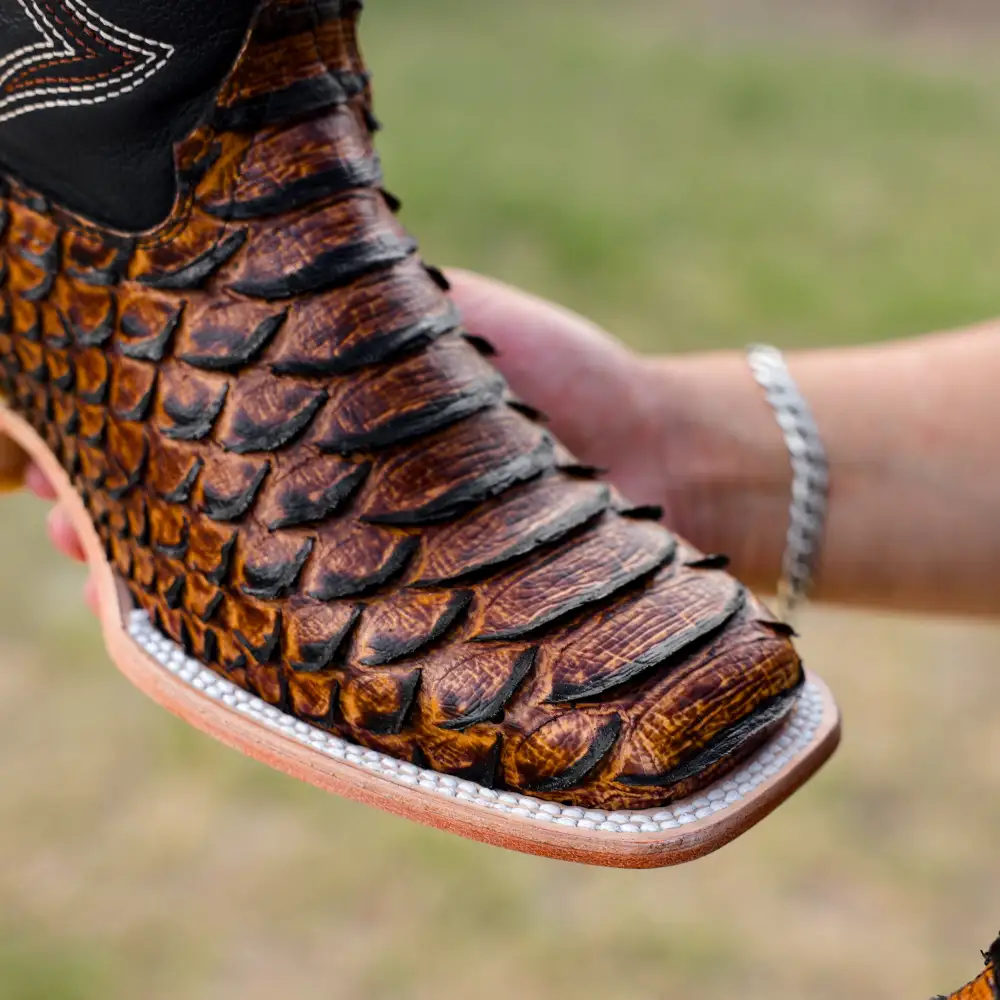 Honey Cognac Python Leather Boots - Square Toe