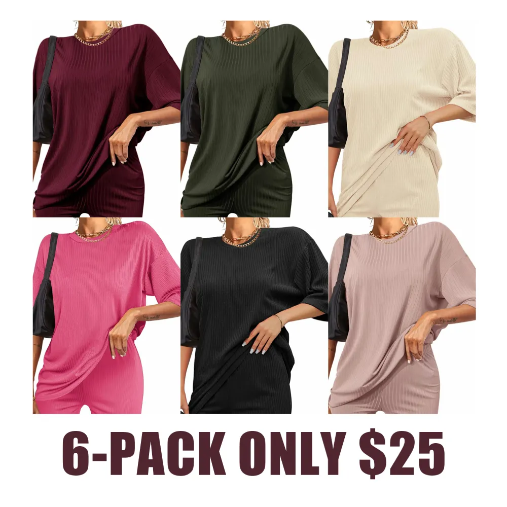 Summer Ribbed Lounge Set - Stretch T-shirt and Cycling Shorts | Breathable Loungewear