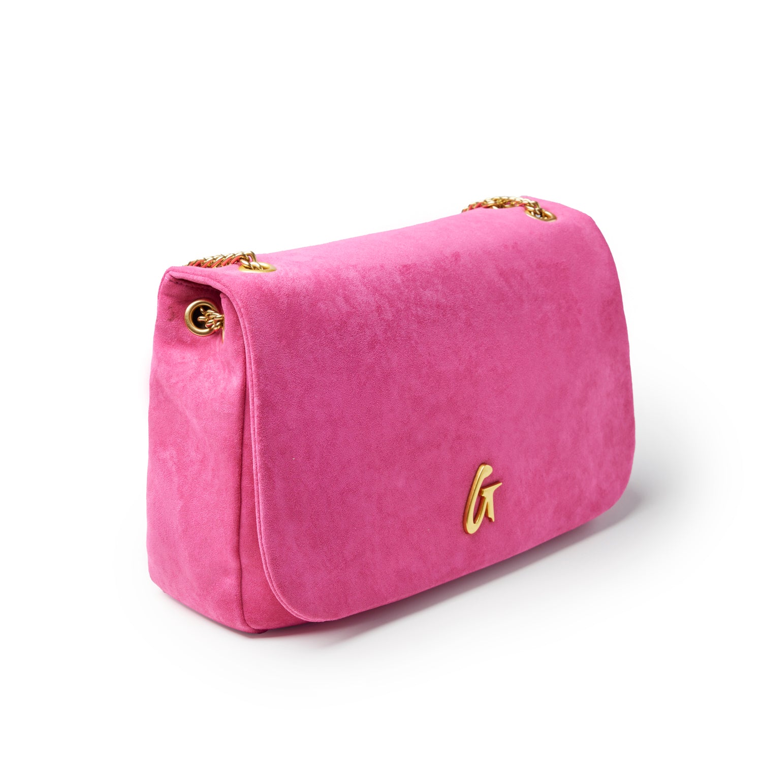 MEDIUM SUEDE FLAP BAG - HOT PINK