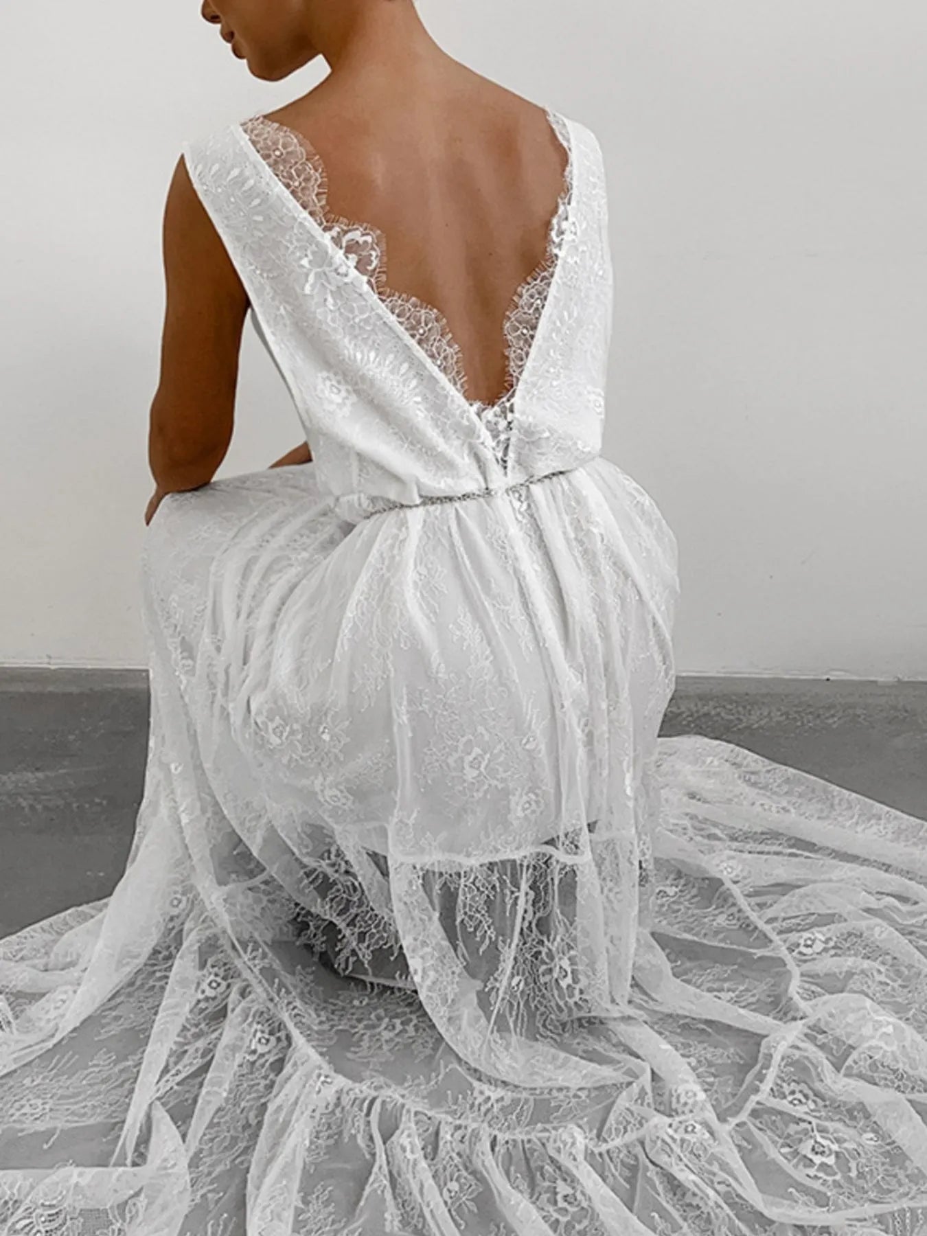 Lace Deep V-Neck Maxi Dress