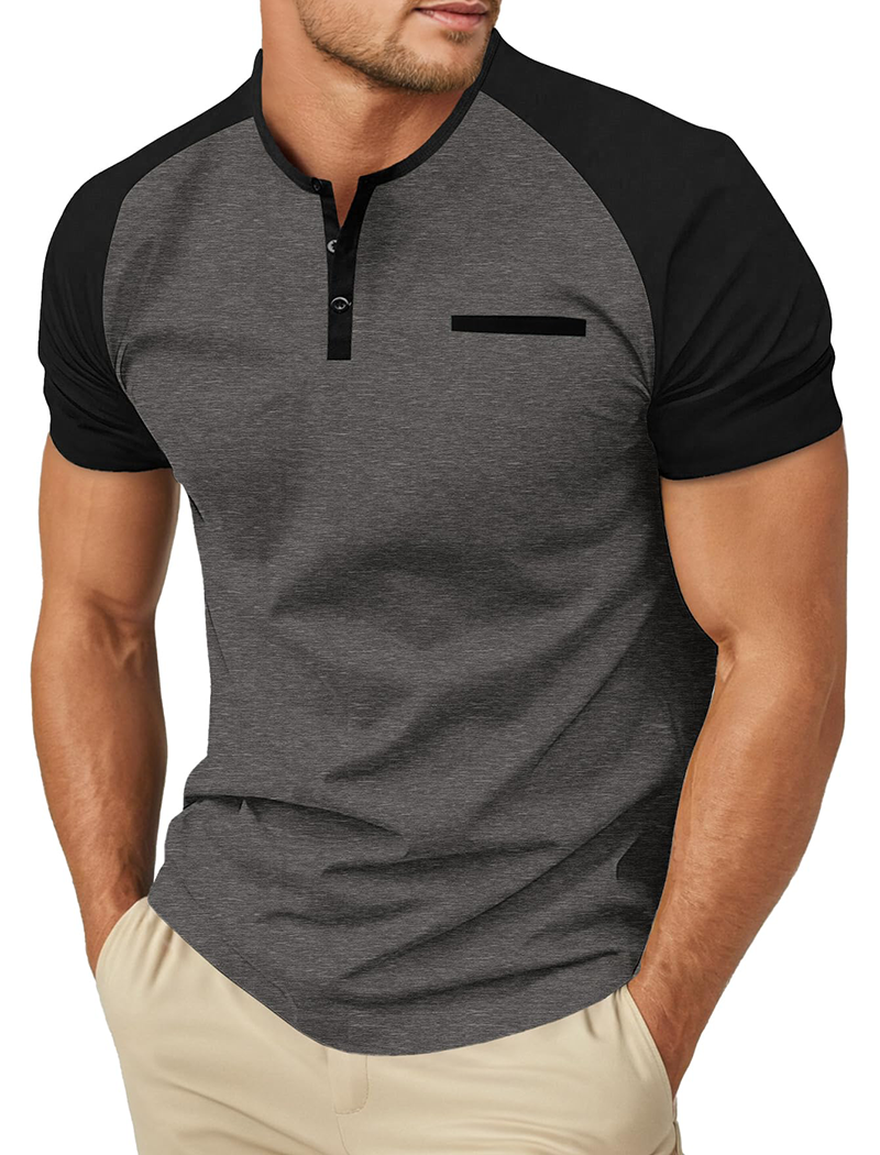 Mens Cotton Henley Shirts Short Sleeve Casual T-Shirts Summer Button T Shirts with Pocket