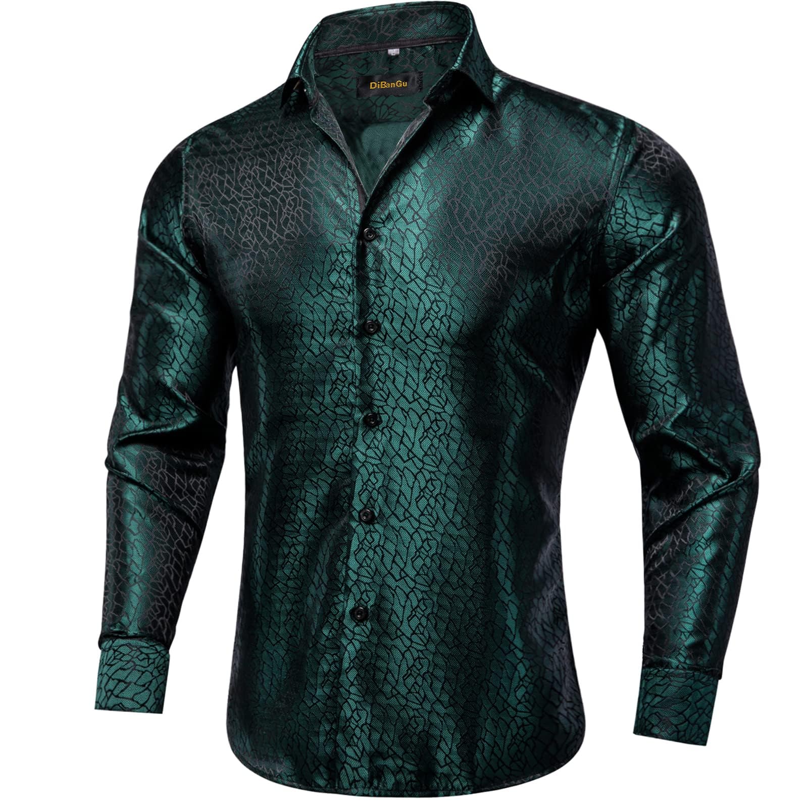 Men's Paisley Dress Shirt Long Sleeve Wrinkle Free Button Down Cowboy Shirts - Dark Green&paisley