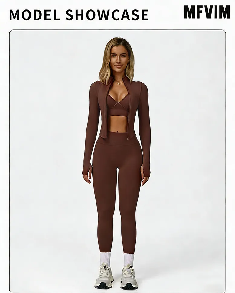 Women's 3-piece set - vest + high-waisted sweatpants + zippered short jacket