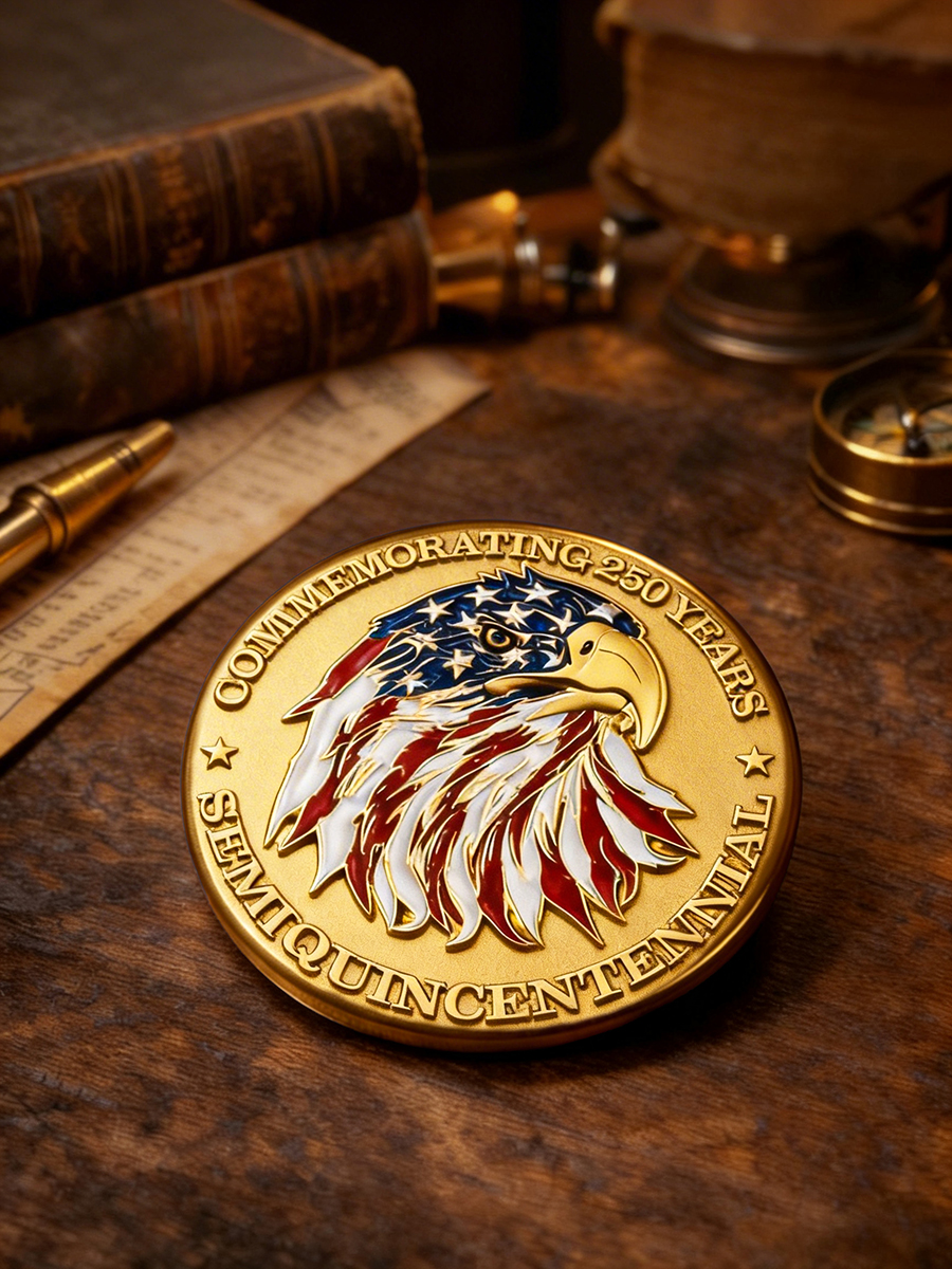 USA Semiquincentennial Bald Eagle & Flag Commemorative Pin Badge