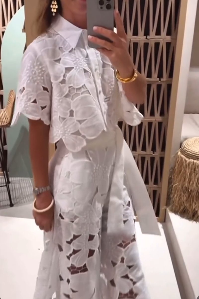 Women's Elegant Cutout Embroidered Shirt And Trouser Suit