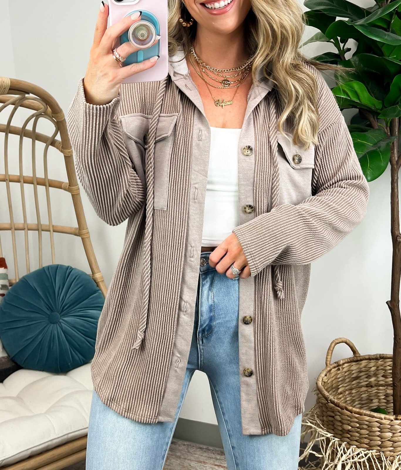 Saturday Satisfaction Ribbed Hooded Shacket