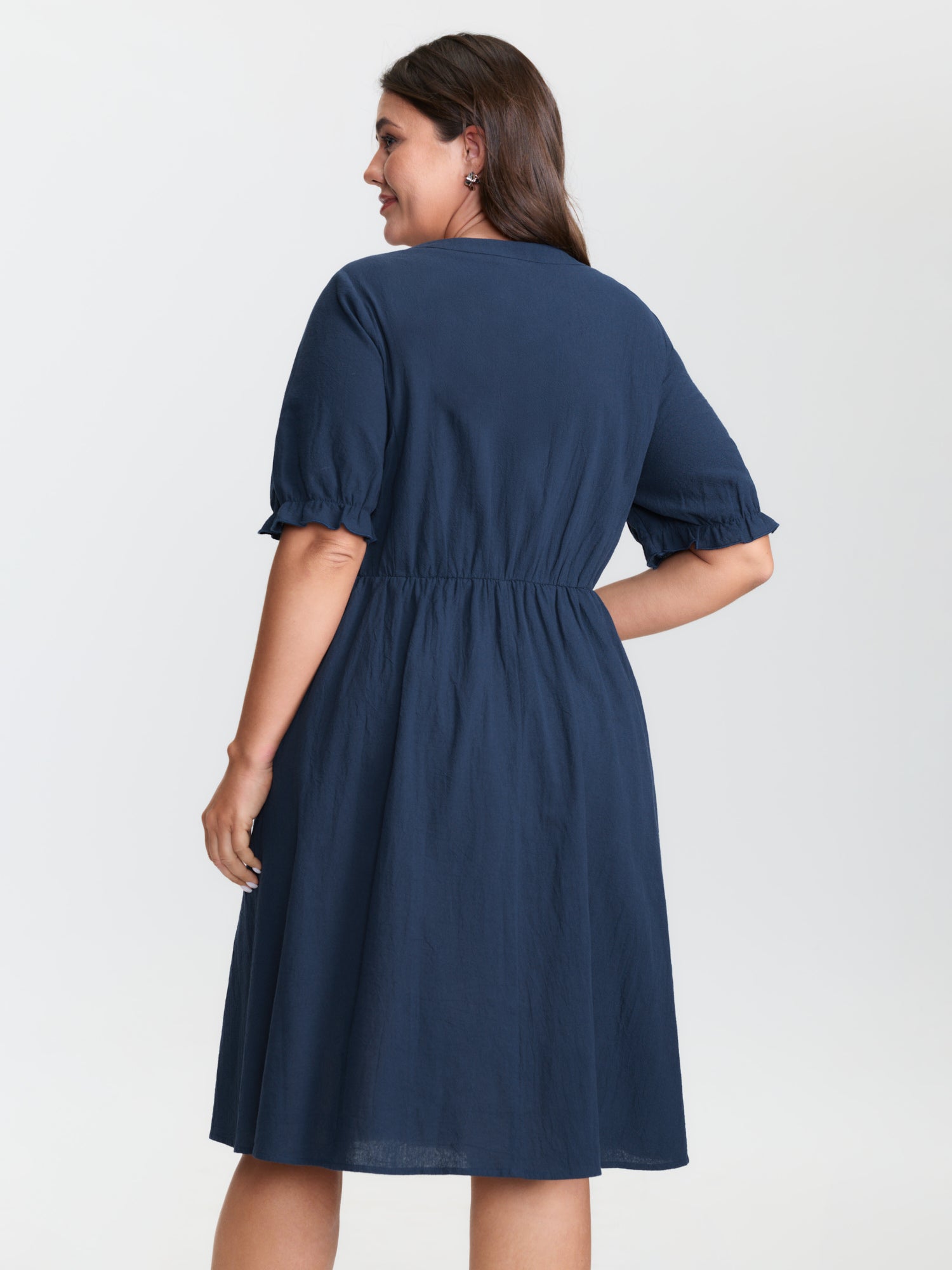 Cotton Floral Embroidery Notched Collar Mini Dress