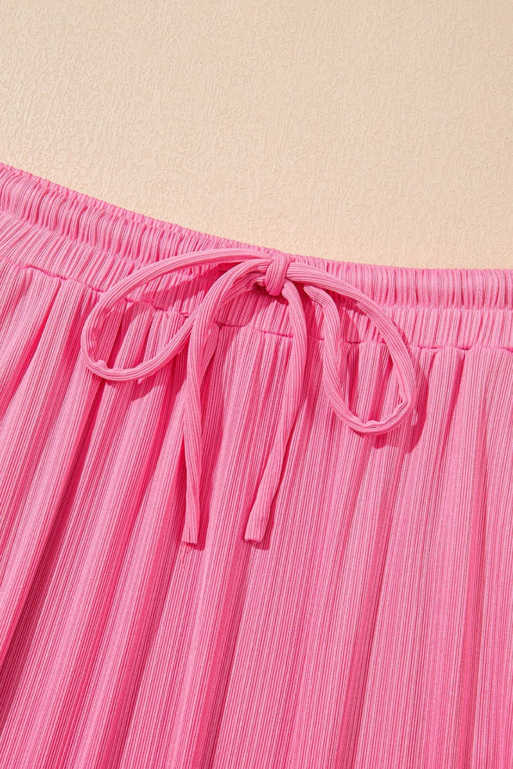 Ruffle Trim Round Neck Top And Drawstring Skirt Set