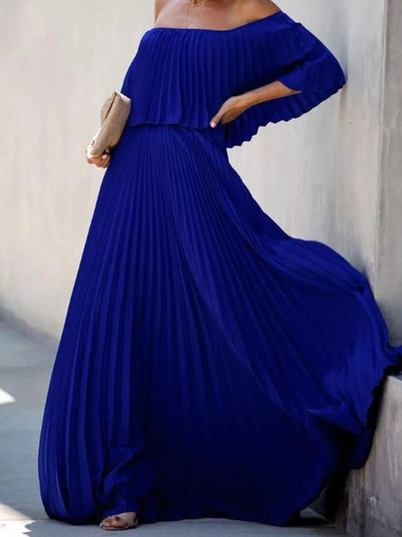 Full Size Off-Shoulder Pleated Maxi Dress Plus Size