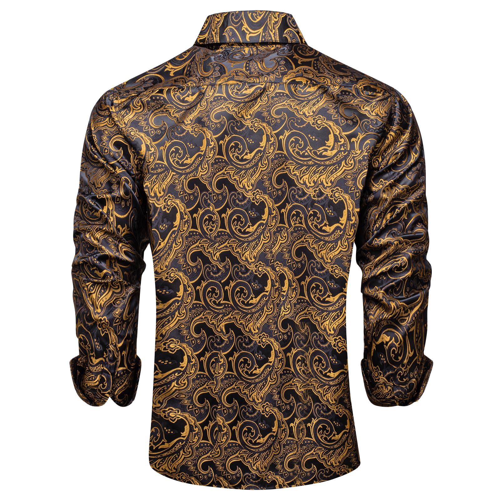 Men's Paisley Dress Shirt Long Sleeve Wrinkle Free Button Down Cowboy Shirts -Carbon Black&gold&paisley