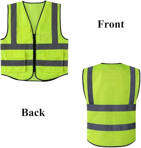 Breathable Hi-Vis Mesh Safety Vest with Zipper & Pockets, Meets ANSI/ISEA Standards