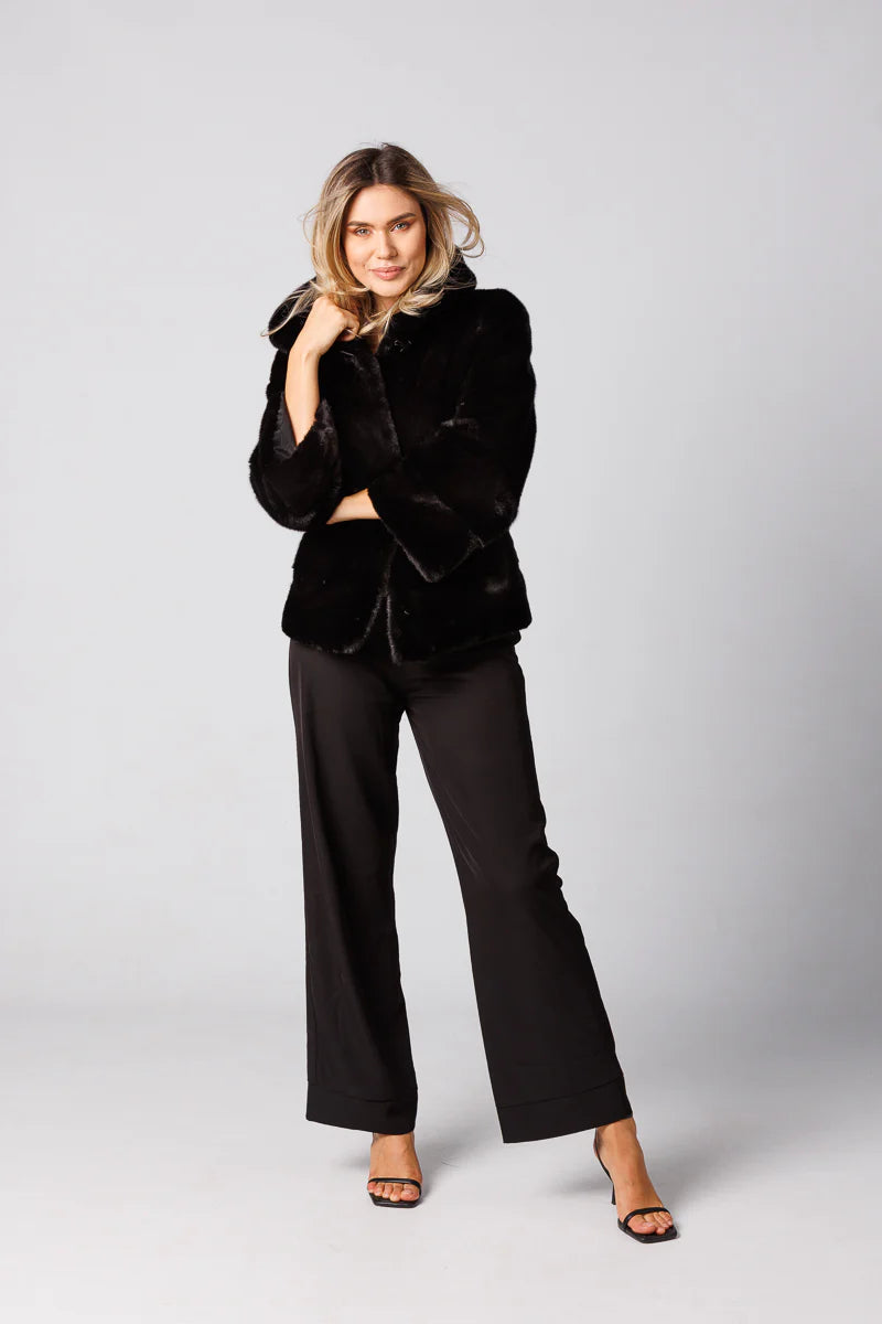 Haină din Blană Naturală de Vizon, cu Glugă, Femei, Diamond 201