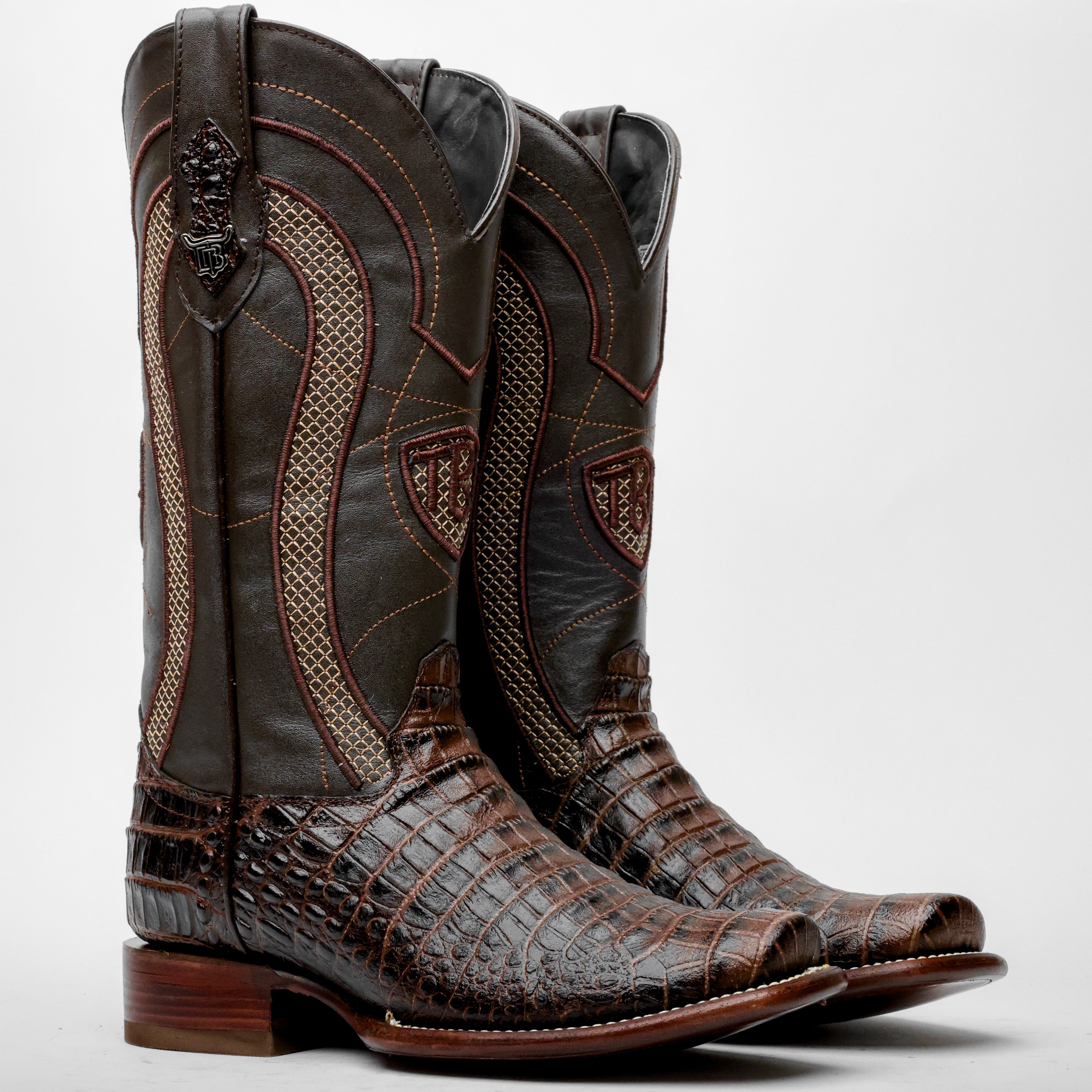 Brown Caiman Belly Leather Boots - Cutter Toe
