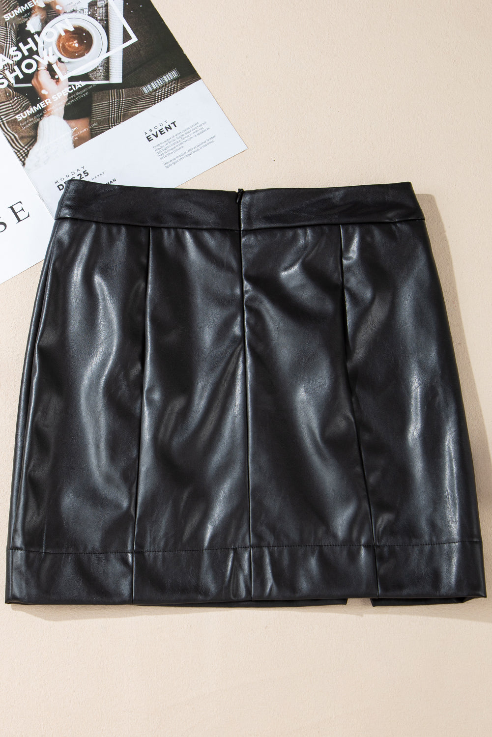 Black Pu Leather Side Slits Slim Fit High Waist Mini Skirt