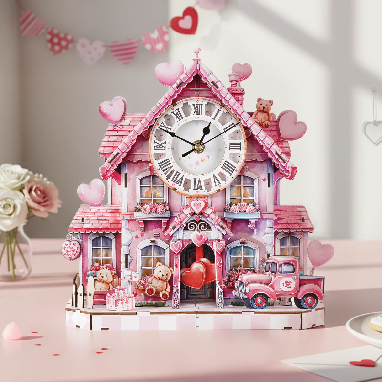 Sweetheart Cottage â€“ DIY Wooden Clock, 3D Puzzle Craft Kit