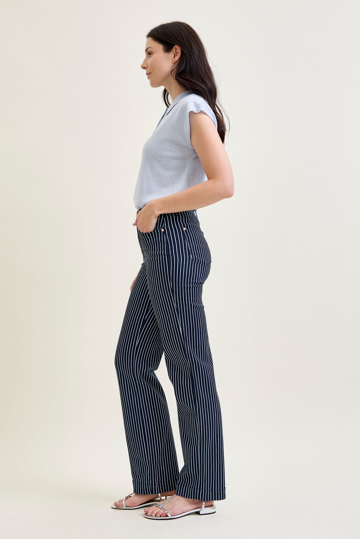 Vetti High Rise Tummy Control Striped Straight Fit