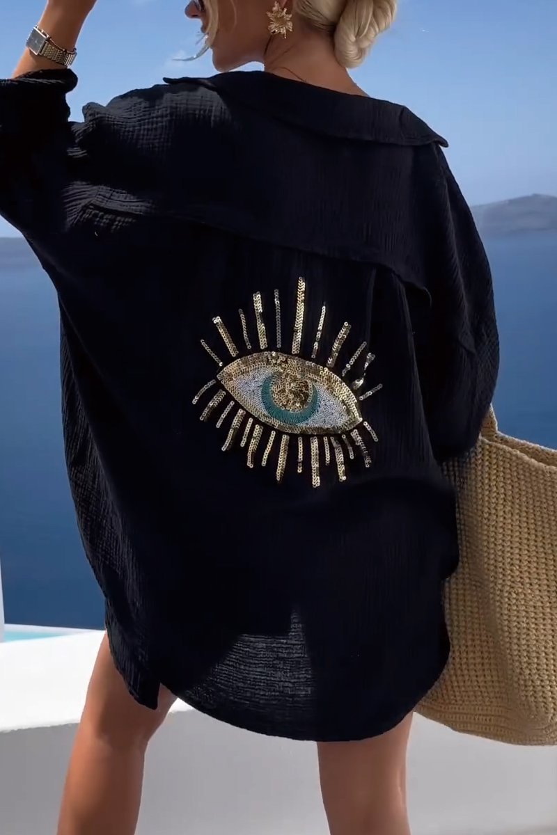 Women Summer casual eye Top sequin beaded shirt