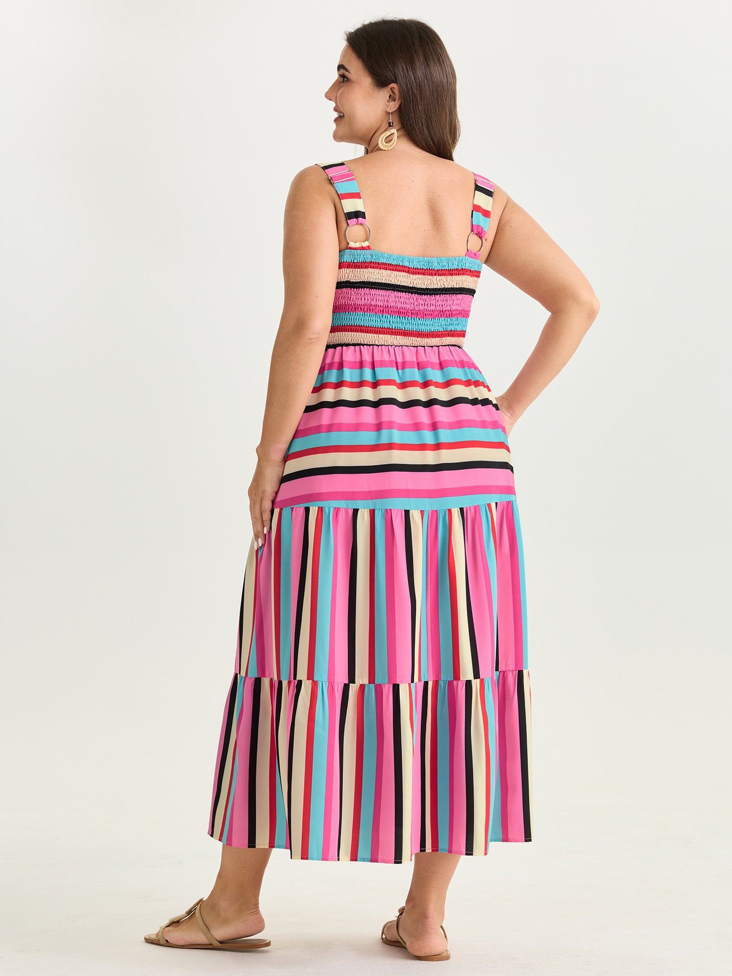 Bright Striped Print Wide Straps Maxi Dress