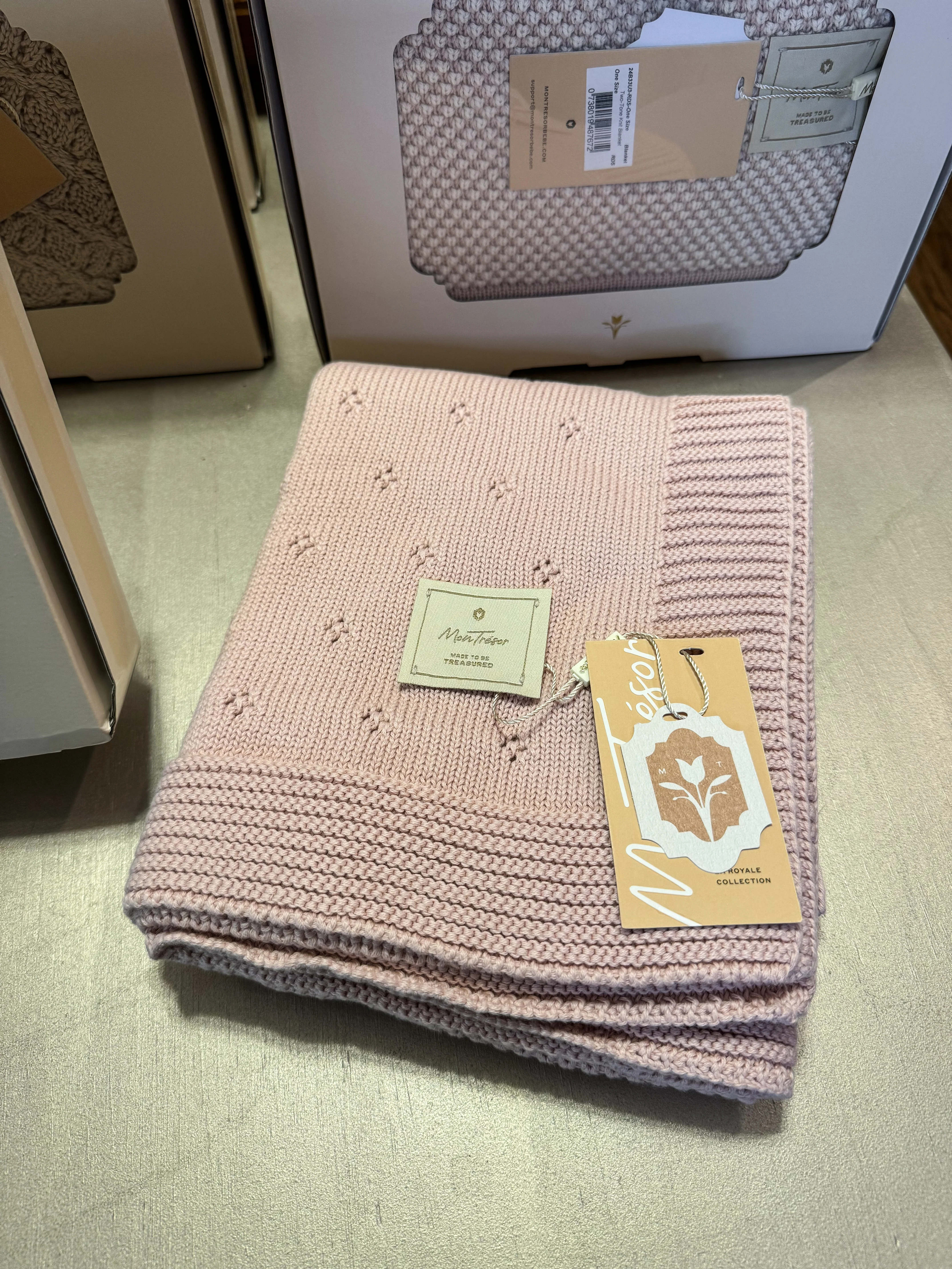 PERFECT POINTELLE KNIT BLANKET LIGHT ROSE