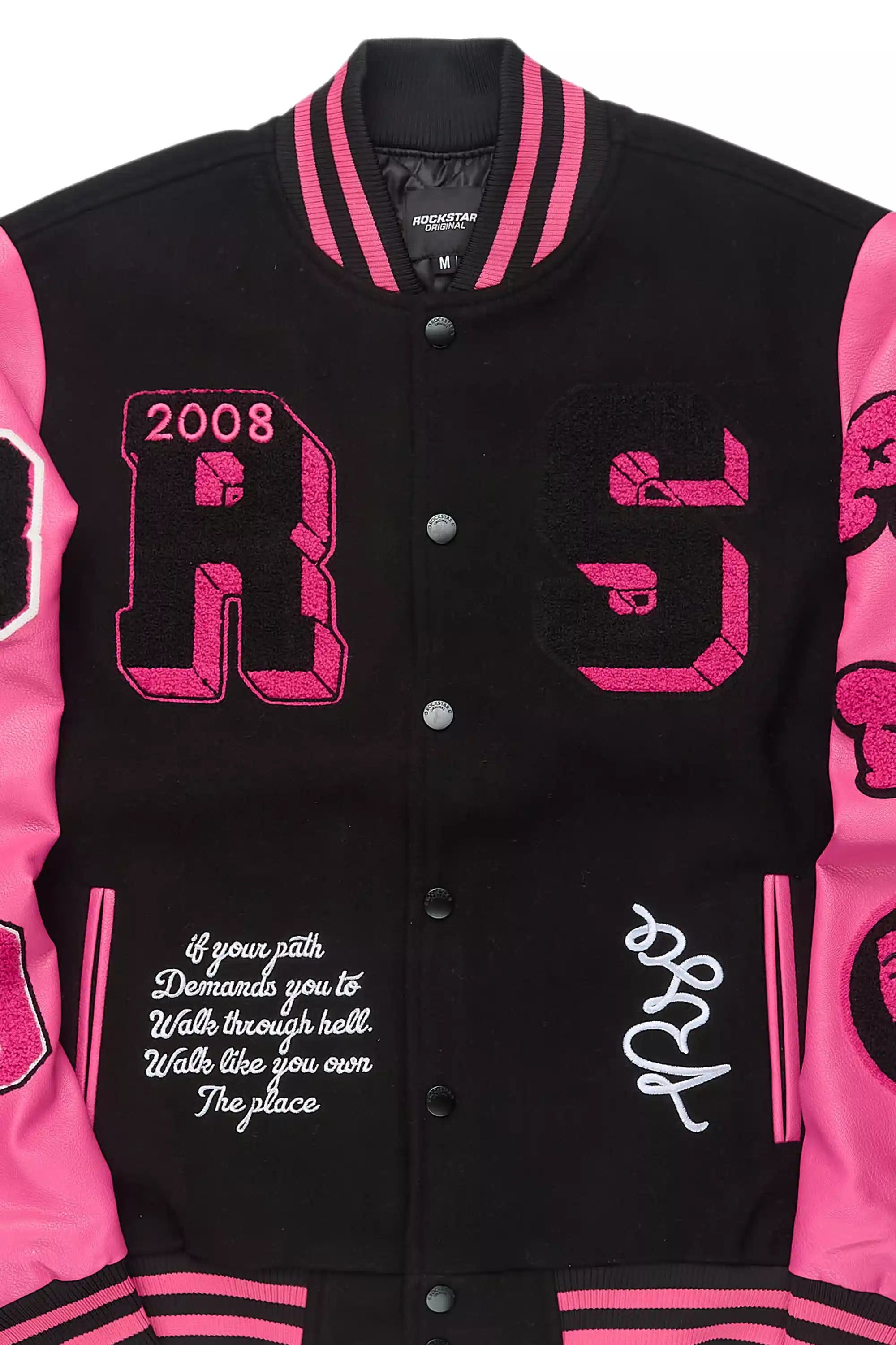Leslee Black/Pink Oversized Varsity Jacket