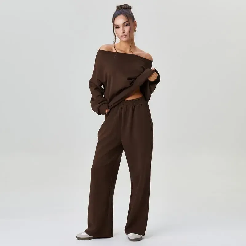 Women’s Sloping Shoulder Top & Wide Leg Pants Set