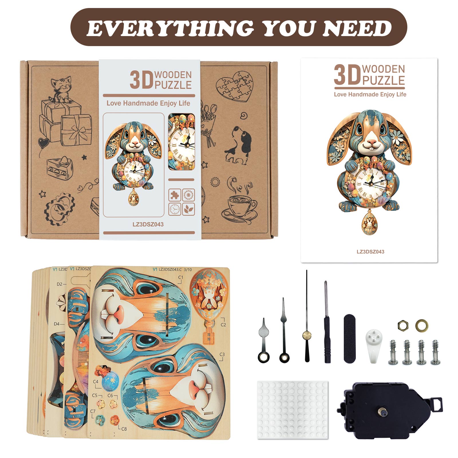 Rabbitâ€“ DIY Wooden Clock, 3D Puzzle Craft Kit
