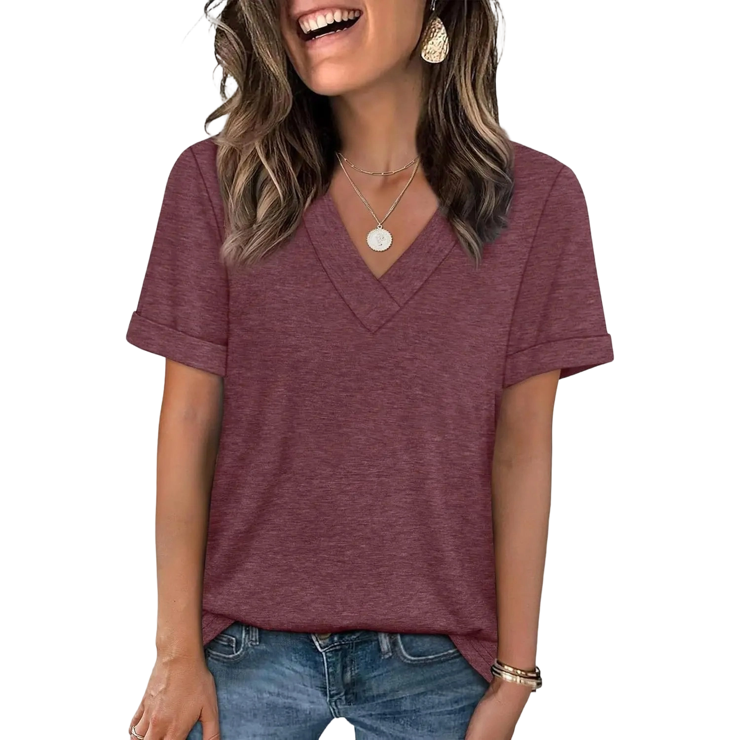 Womens Summer Tops Short Sleeve Basic Casual V Neck T Shirts Trendy Fashion 2026