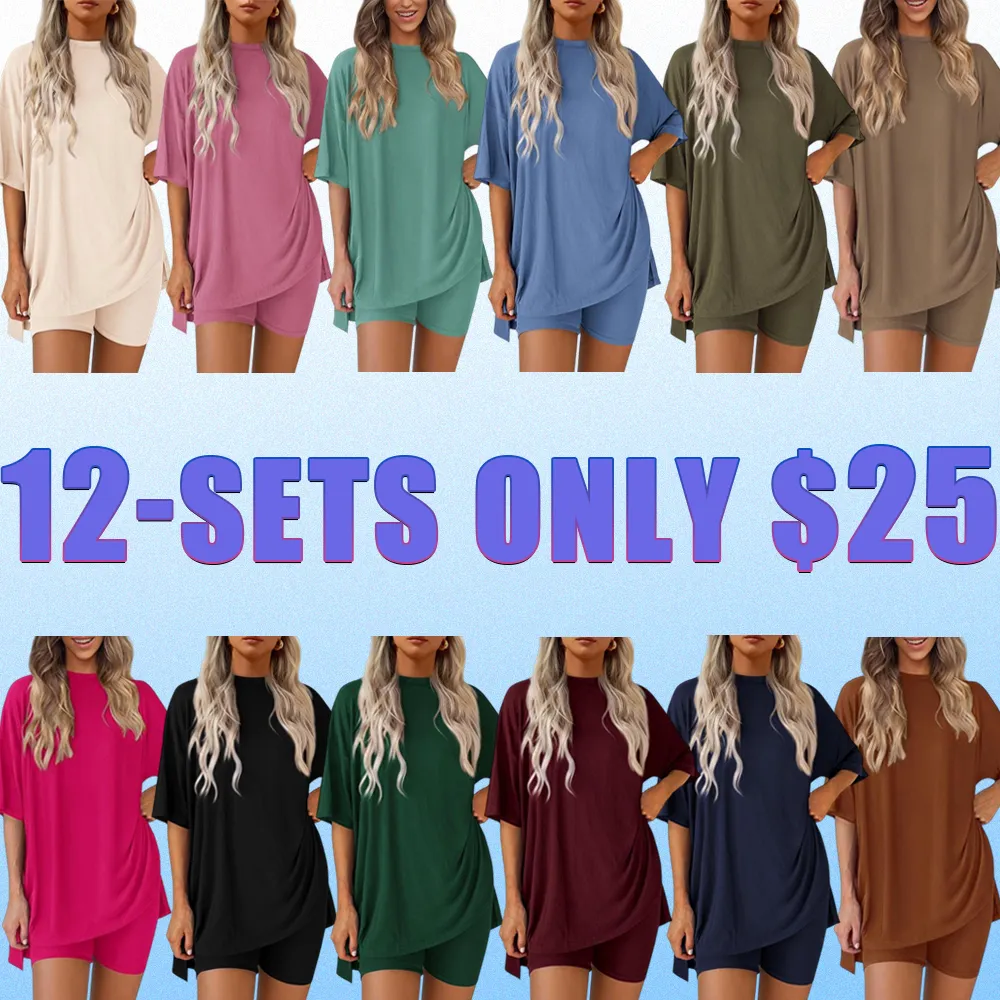 🔥Women’s Oversized Lounge Set-Breathable Crewneck Top & Pocket Shorts