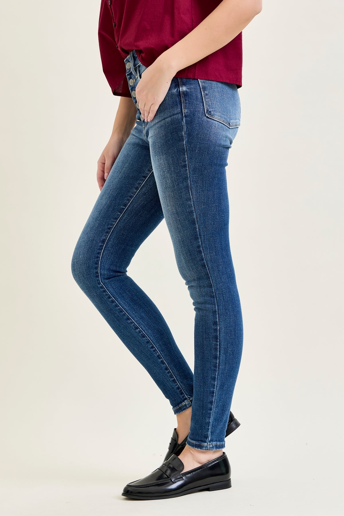 Rose Classic Button Fly Skinny Jeans