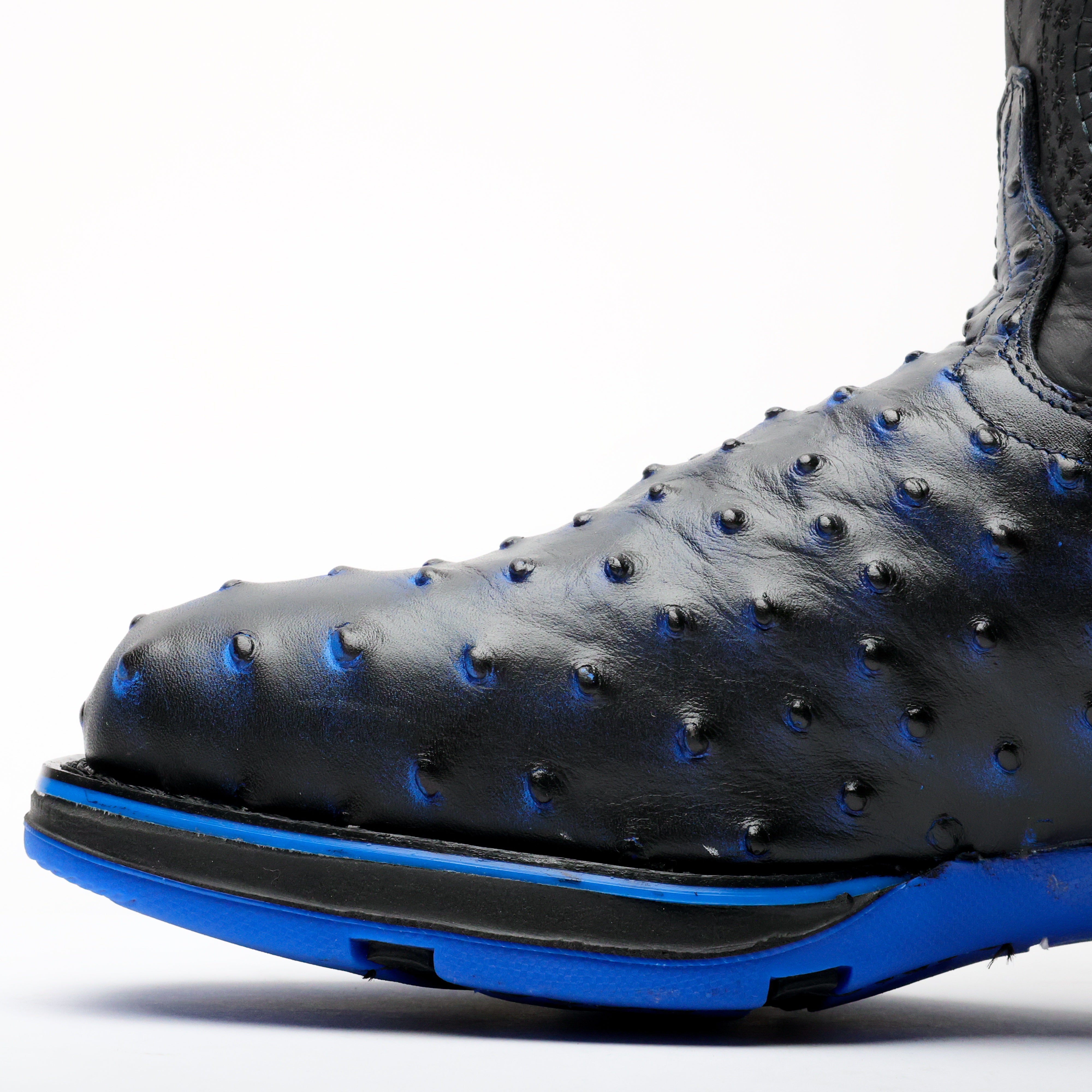 Black/Blue Ostrich Leather Boots With 3D Lightweight Sole - Composite Toe