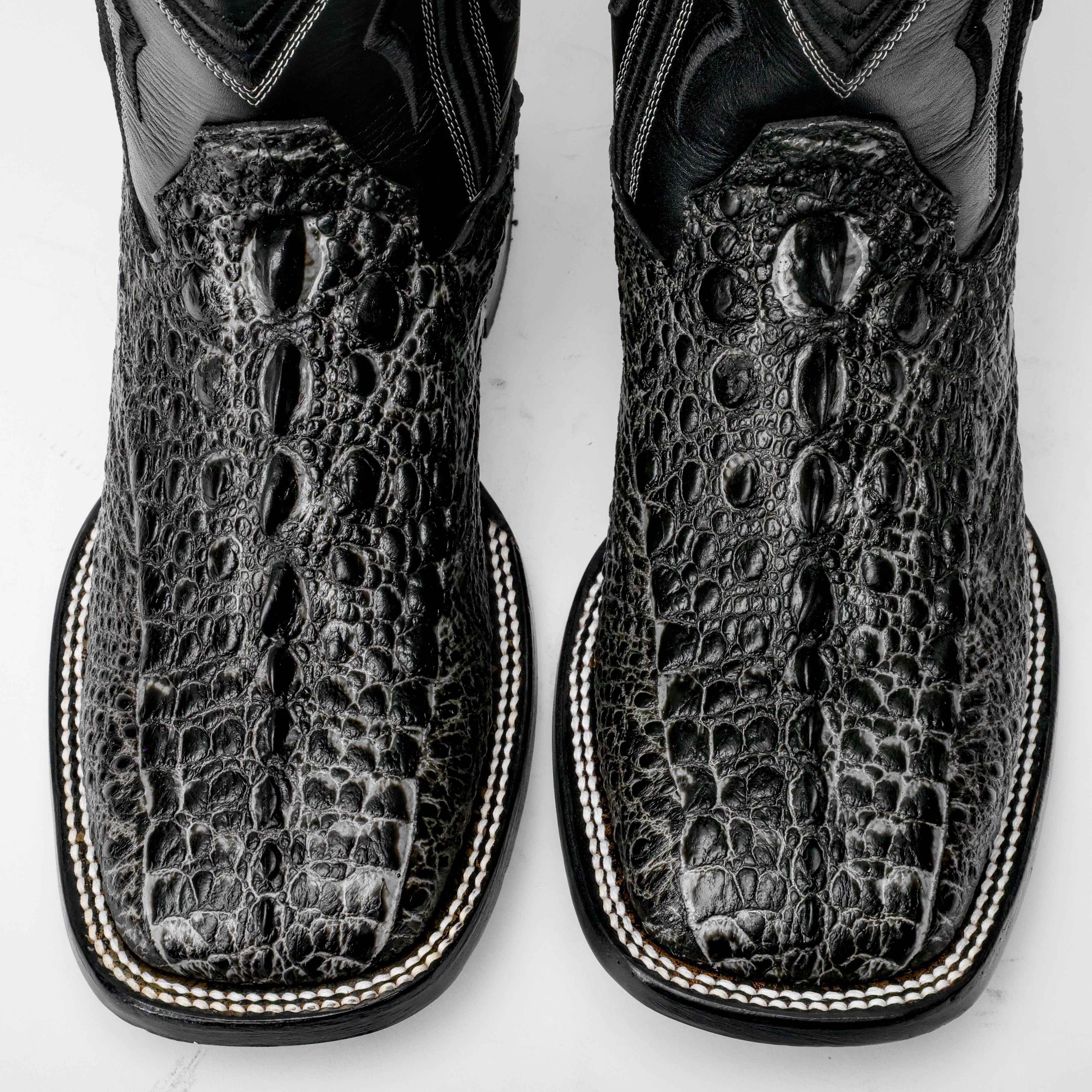 Grey Snapping Turtle Leather Boots - Square Toe