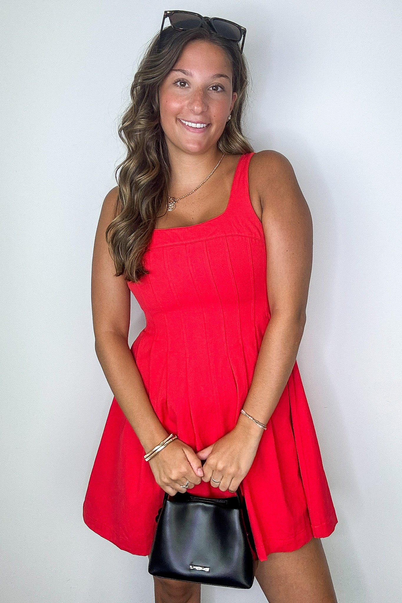 Fit And Flare Pleated Detail Sleeveless Dress