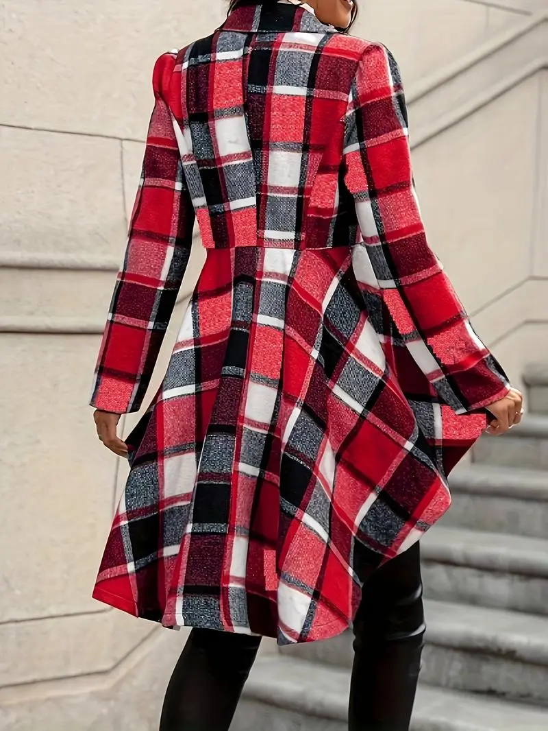 Women's Plaid Print Button High Low Hem Jacket