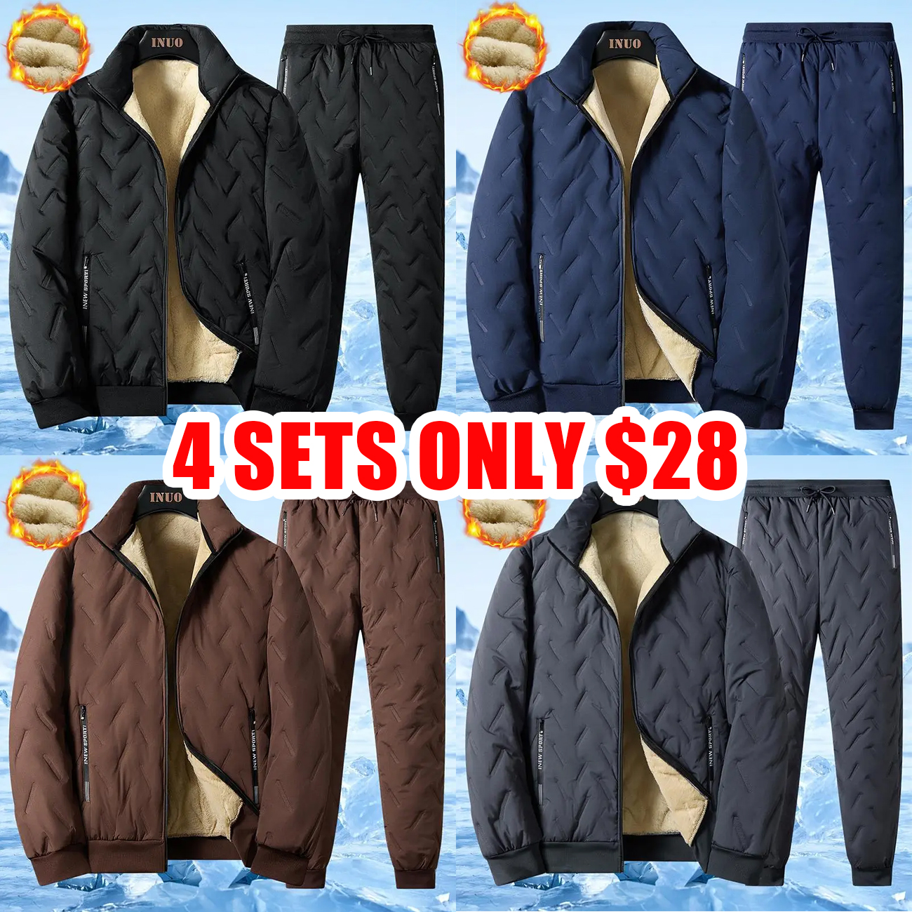 Men's Winter Coat Fleece Windproof Thickened Lamb Velvet Cotton-Padded Jacket Loose Vest Warm Two-Piece Set