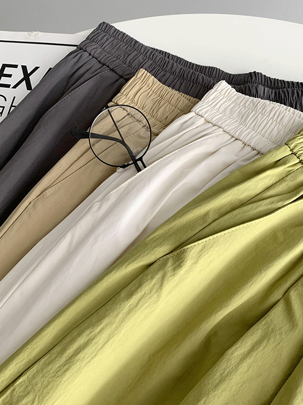 Elasticity Pleated Solid Color Split-Joint High Waisted Loose Trousers Pants