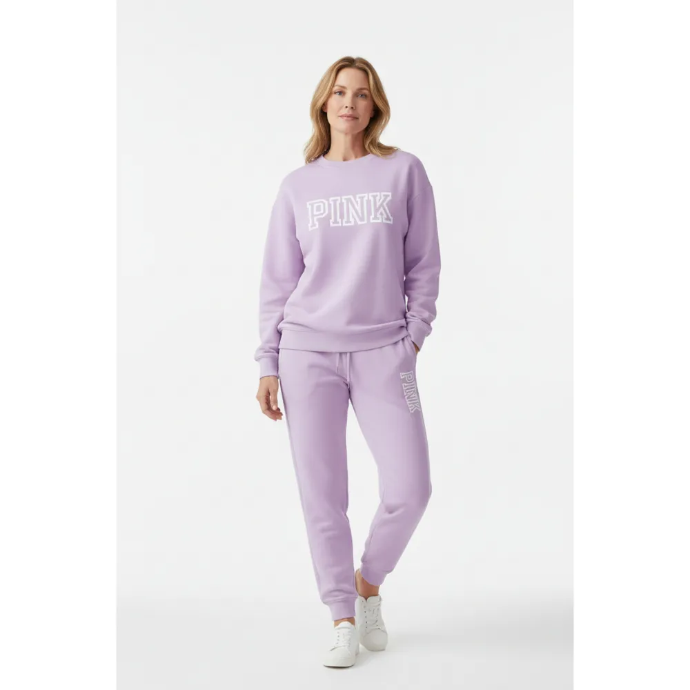 Women’s Pink Letter Print Sweatshirt & Track Pants Set