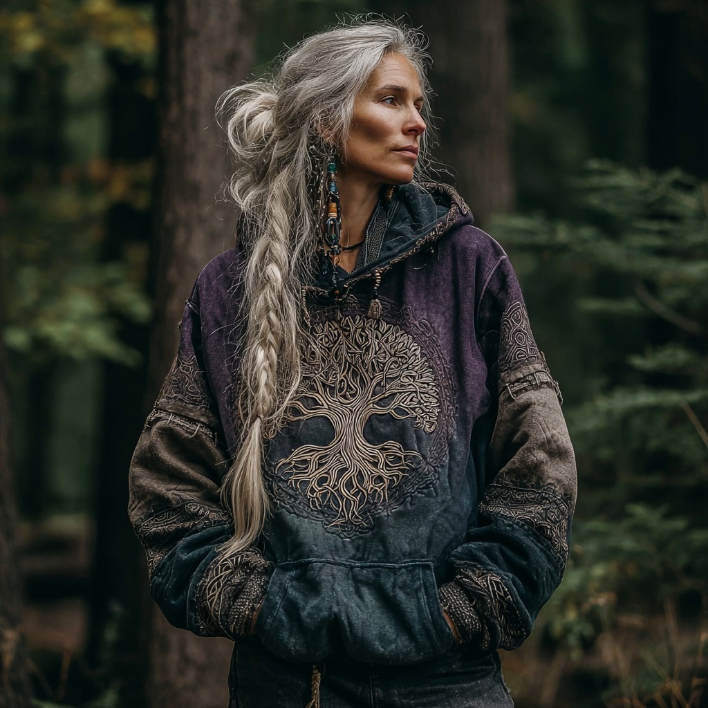 Women's Magic Tree Of Life Cozy Gradient Bohemian Hoodie