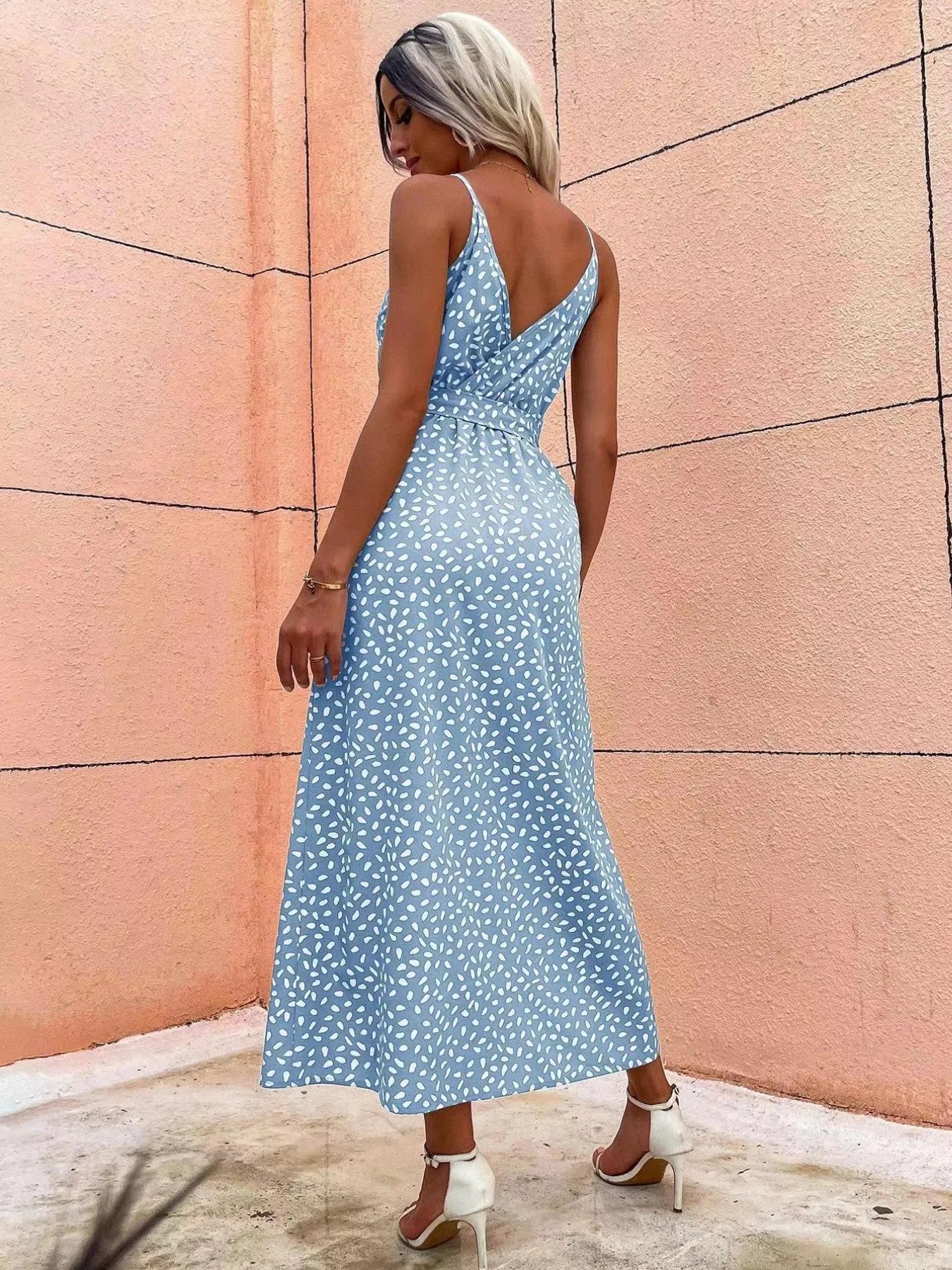 Slit Printed Surplice Midi Dress