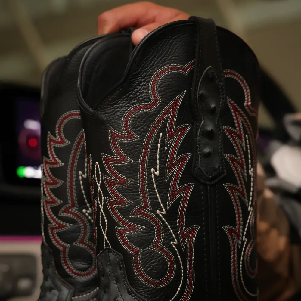 Grey Ostrich Leather Boots — Square Toe