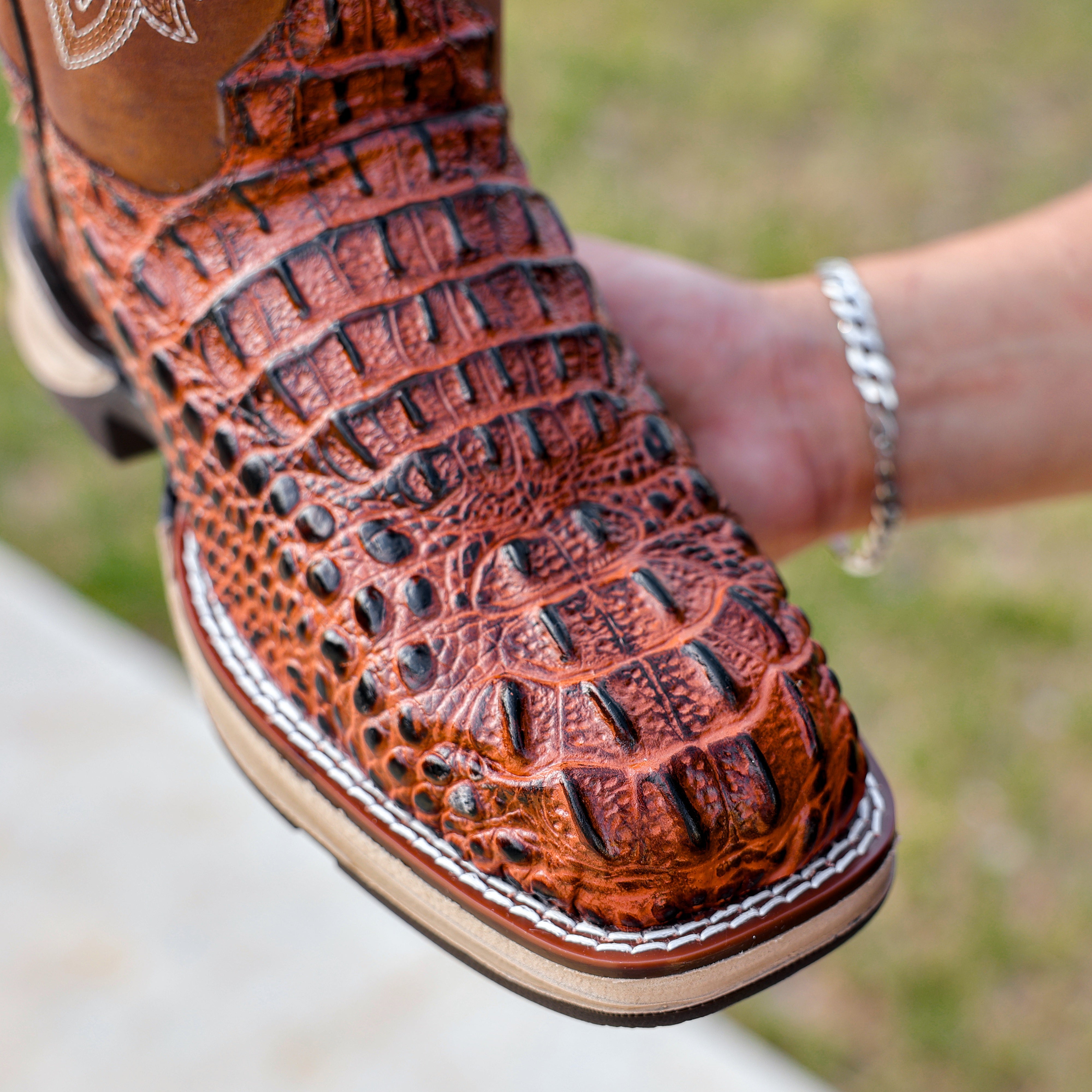 Cognac Caiman Neck Leather Boots With 3D Lightweight Sole - Composite Toe