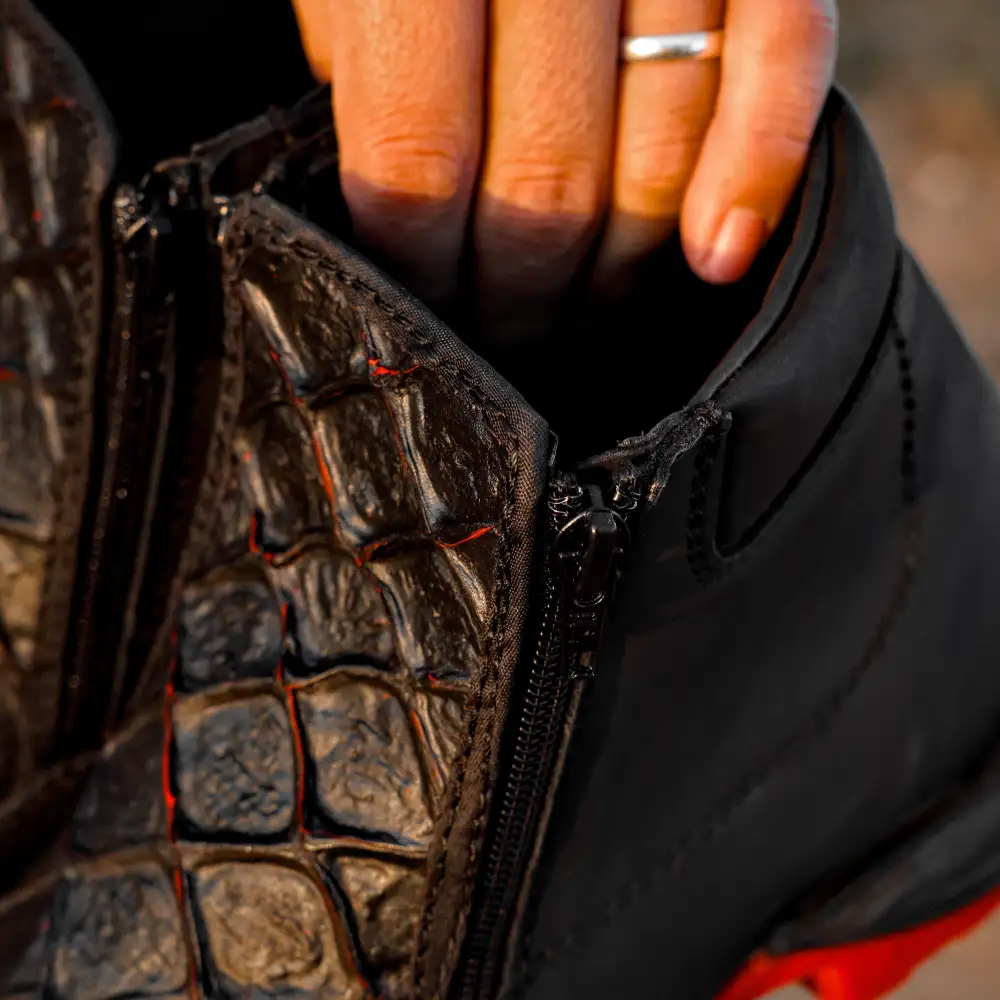 Matte Black Cherry Pirarucu Leather Botin With 3D Lightweight Soles - Square Toe