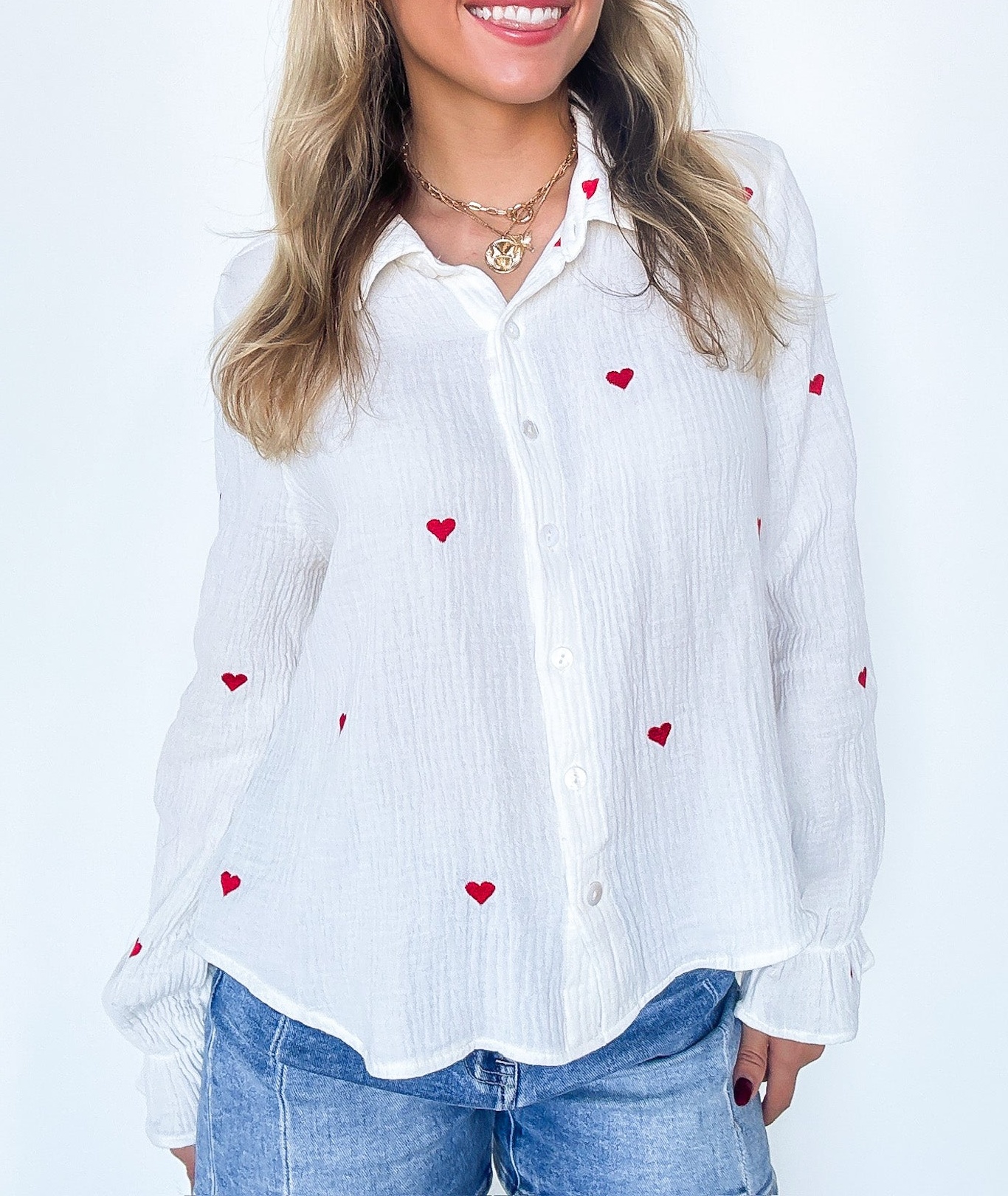 Heart Embroidered Button Down