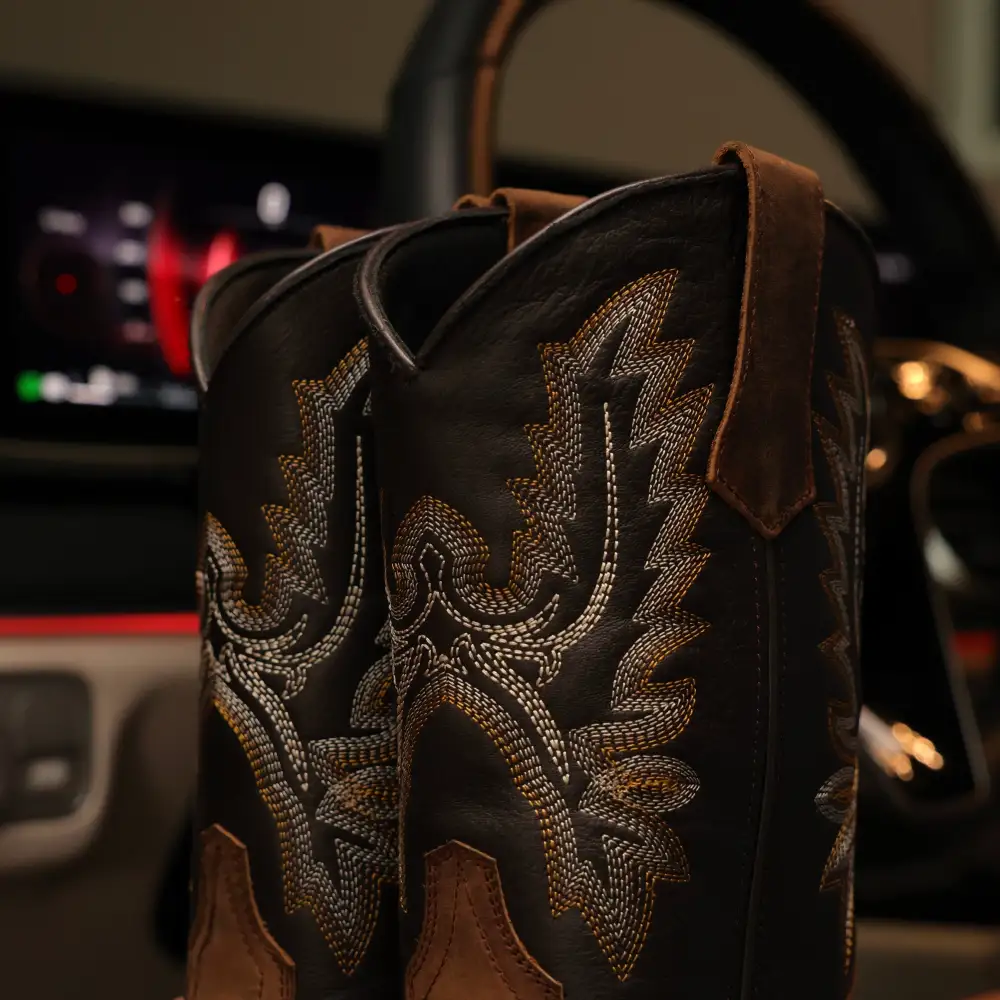 Distressed Brown “Whisky” Leather Work Boots - Square Toe
