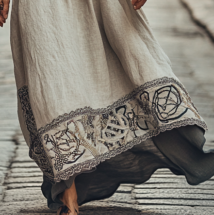 Vintage Loose Linen Patchwork Dress 5bb3