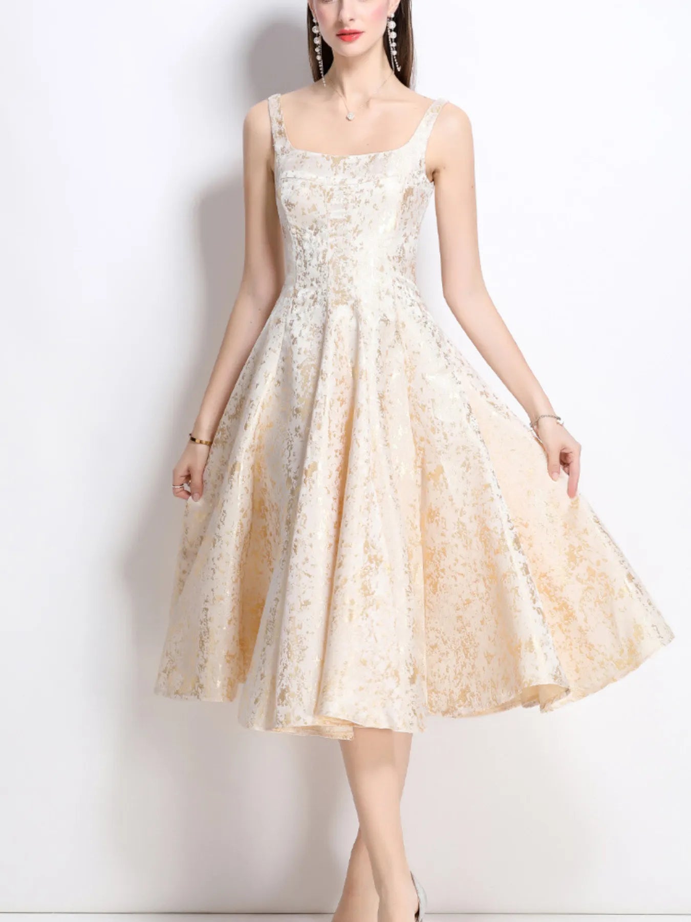 Floral A-Line Sleeveless Midi Dress