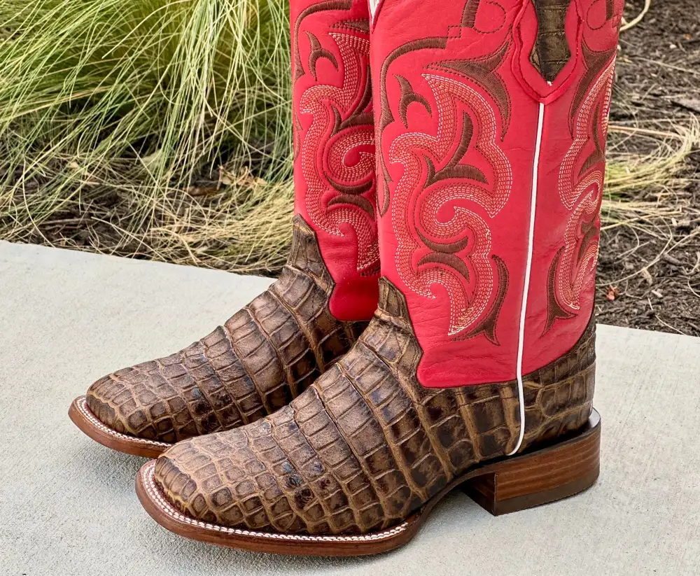 Men’s Honey American Gator Belly Leather Boots With Red Shaft