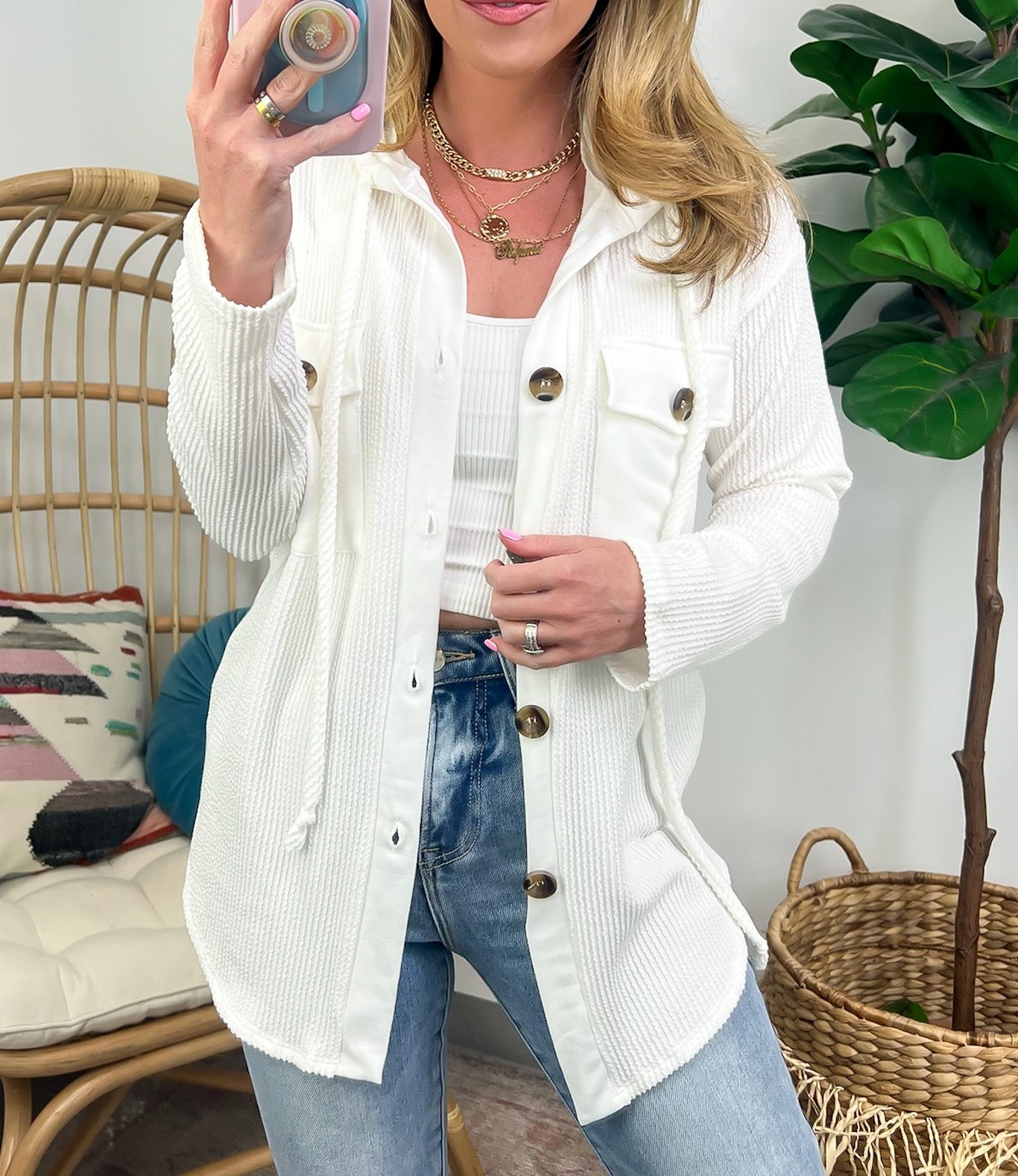 Saturday Satisfaction Ribbed Hooded Shacket